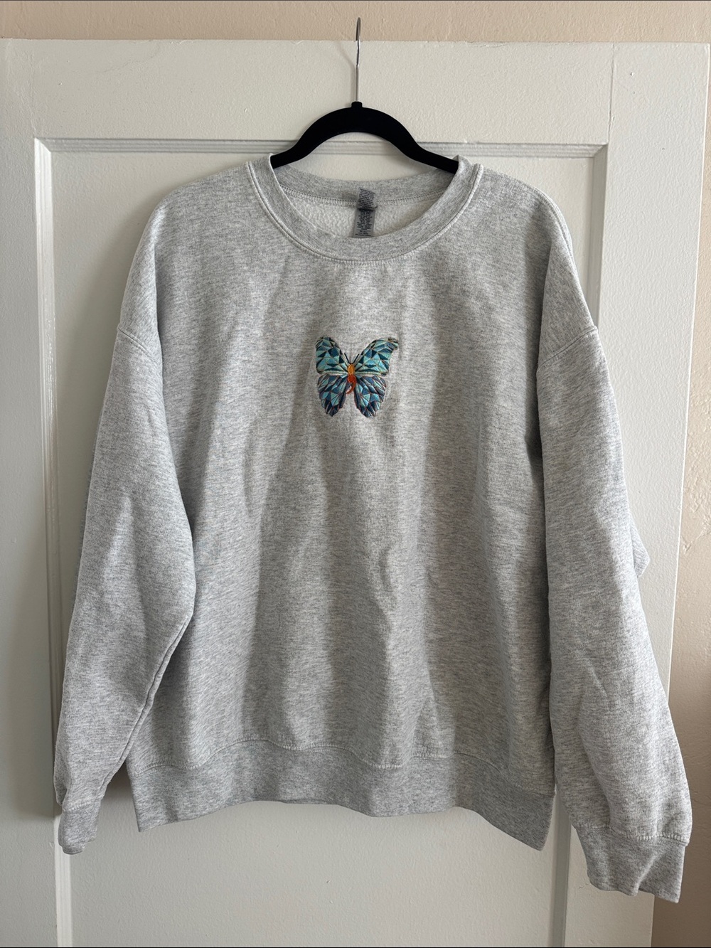 Gildan Gray Crewneck Sweatshirt with Teal Butterfly